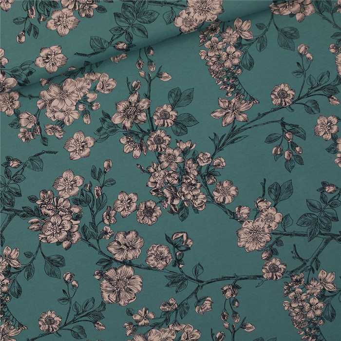 French Terry Cherry Blossom North Atlantic Blue