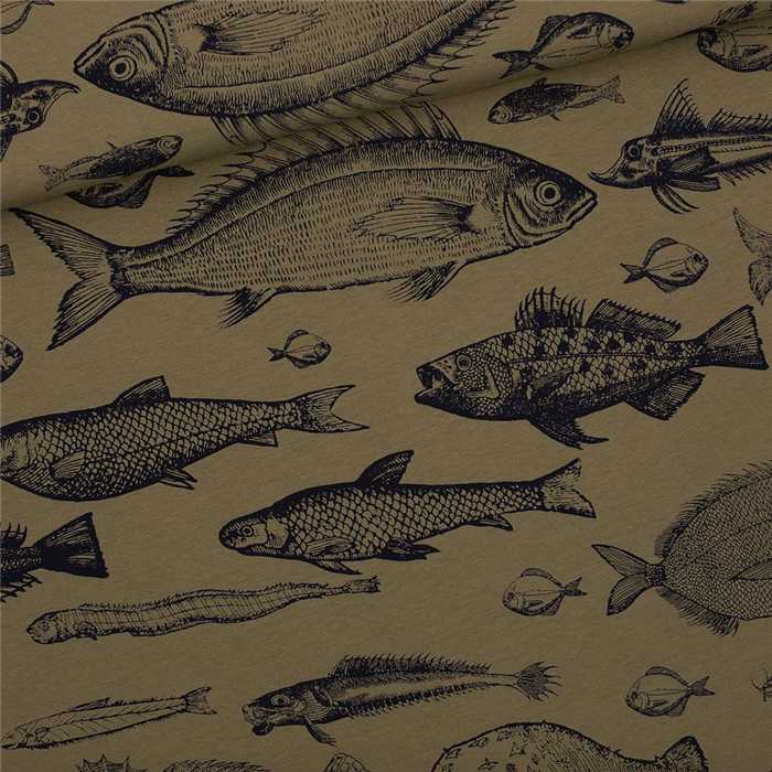 French Terry Fish Study Olive Green