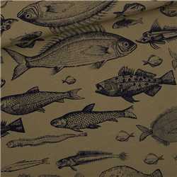 French Terry Fish Study Olive Green - Coupon de 85 cm