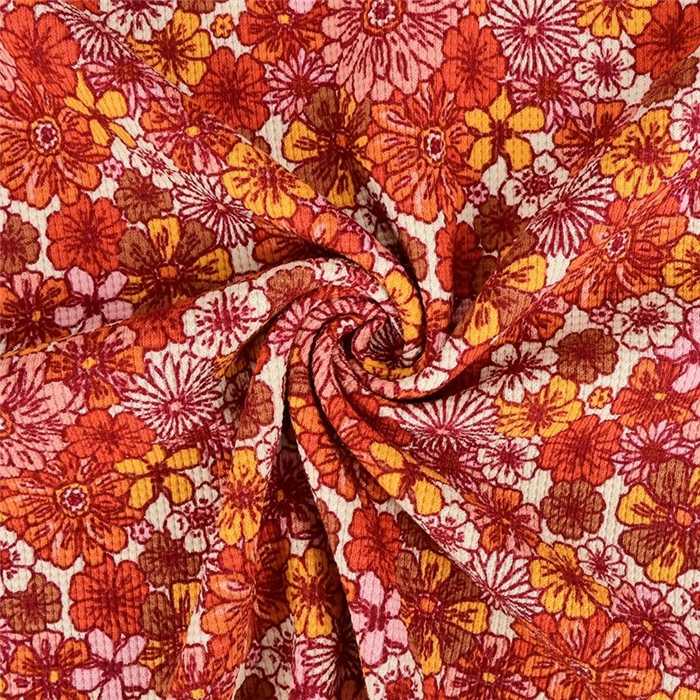 Jersey côtelé Retro flowers Soft vanilla Jersey côtelé Retro flowers Soft vanilla