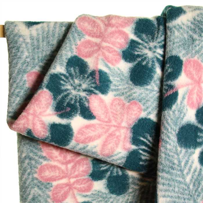 Lainage Green & Pink Flower Wool blend - Coupon de 1 m Lainage Green & Pink Flower Wool blend - Coupon de 1 m