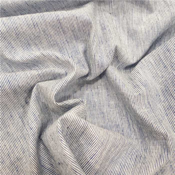 Lin-coton à fines rayures bleues