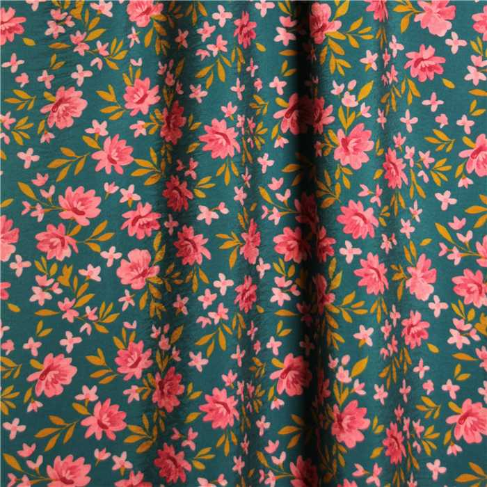 Viscose texturée Green little flowers Viscose texturée Green little flowers